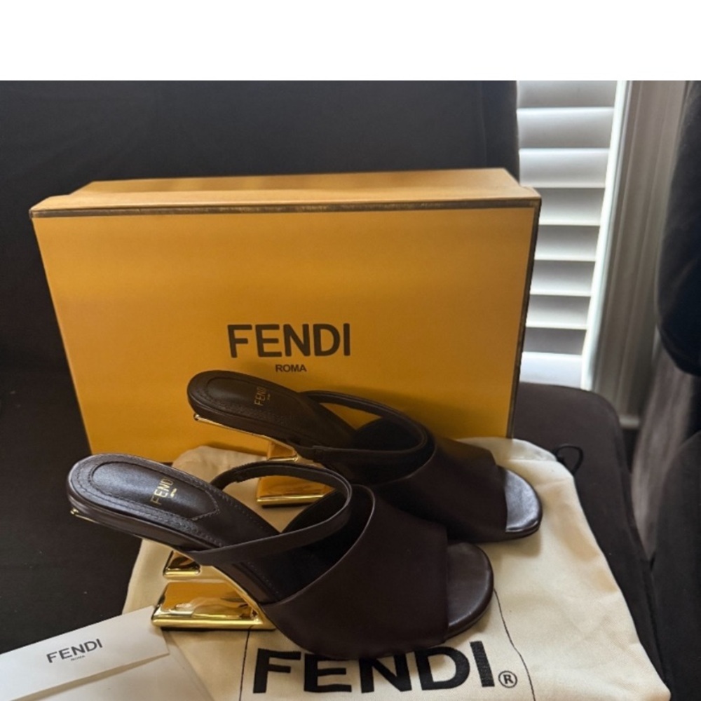 Authentic Fendi Brown Heels with Gold shoes